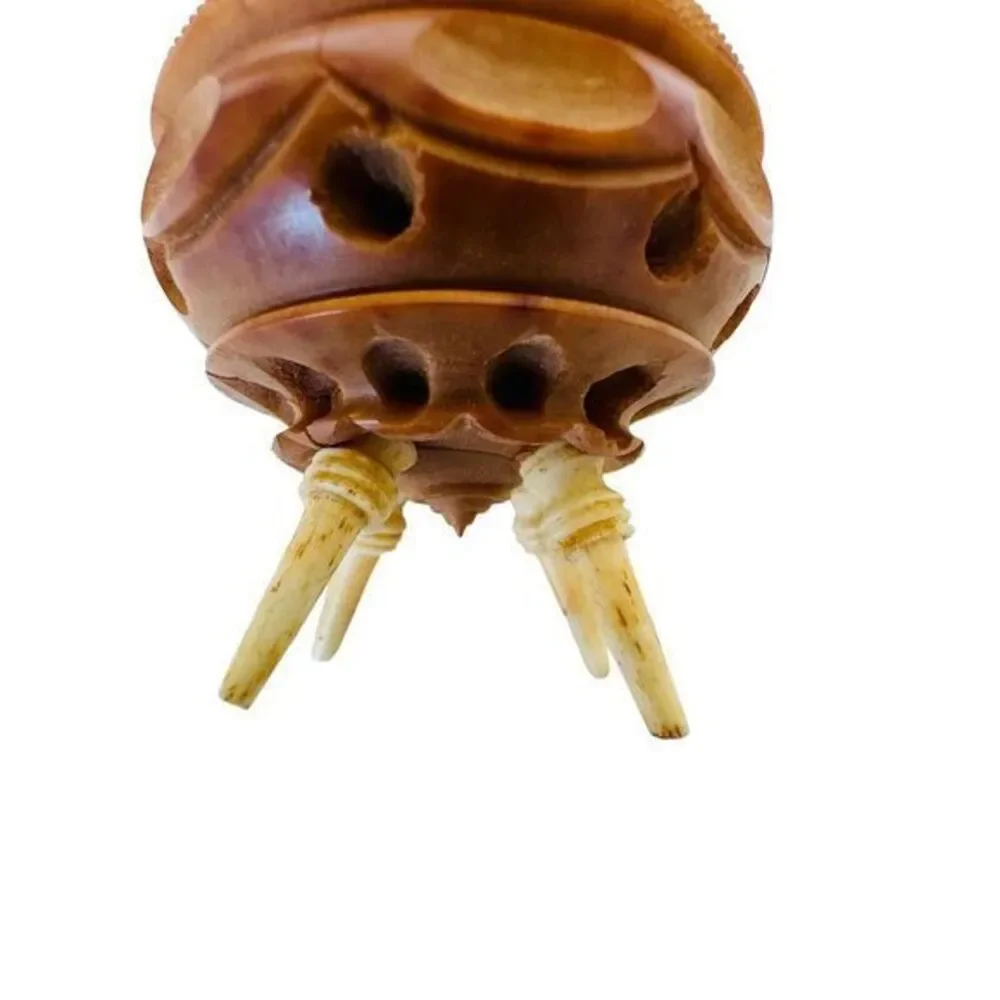 Antique Victorian‎ Carved Tagua Nut Coquilla Nut Mini Chair Red Pin Cushion